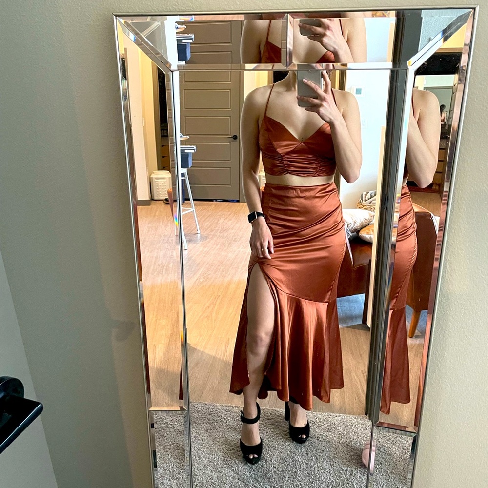 Free people two piece terracotta satin set